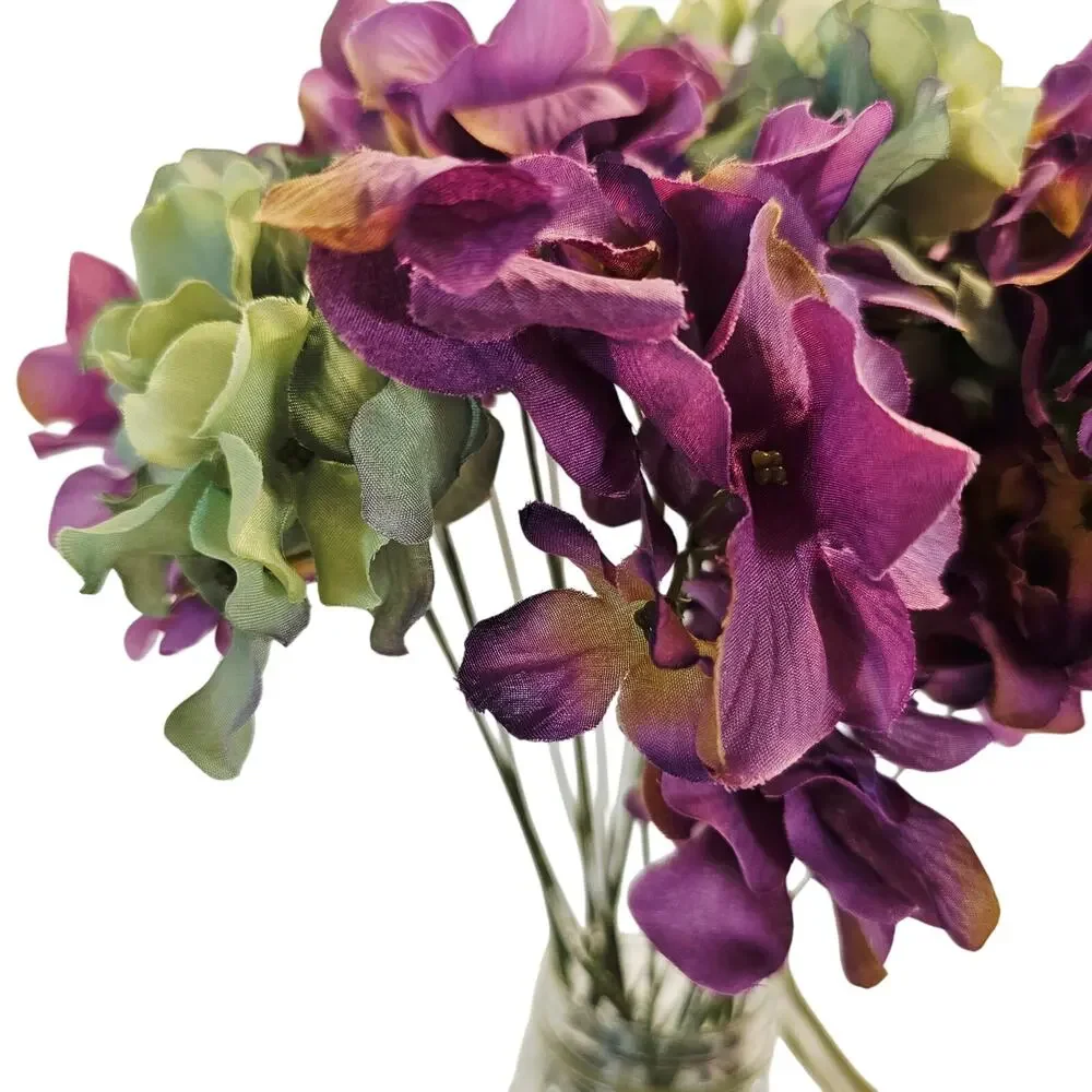 45 Pcs Purple Green Artificial Silk Hydrangea Flower Stem Floral Craft Decor Lot